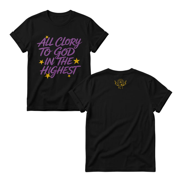 Christianartworkshop All Glory To God In The Highest Star Accent Front Print Women’s Crewnecks - Black - 4XL - image 1