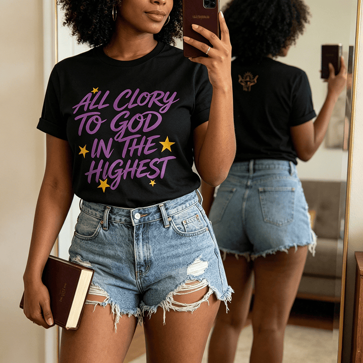 Christianartworkshop All Glory To God In The Highest Star Accent Front Print Women’s Crewnecks - image 0