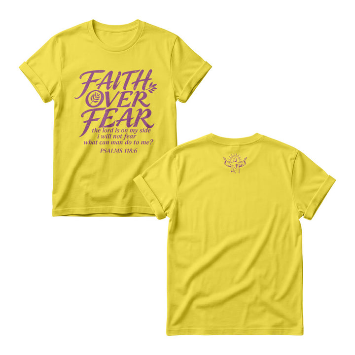 Christianartworkshop Faith Over Fear Olive Branch Psalm 118:6 Cursive Front Print Women’s Crewnecks - Yellow - 4XL - image 2