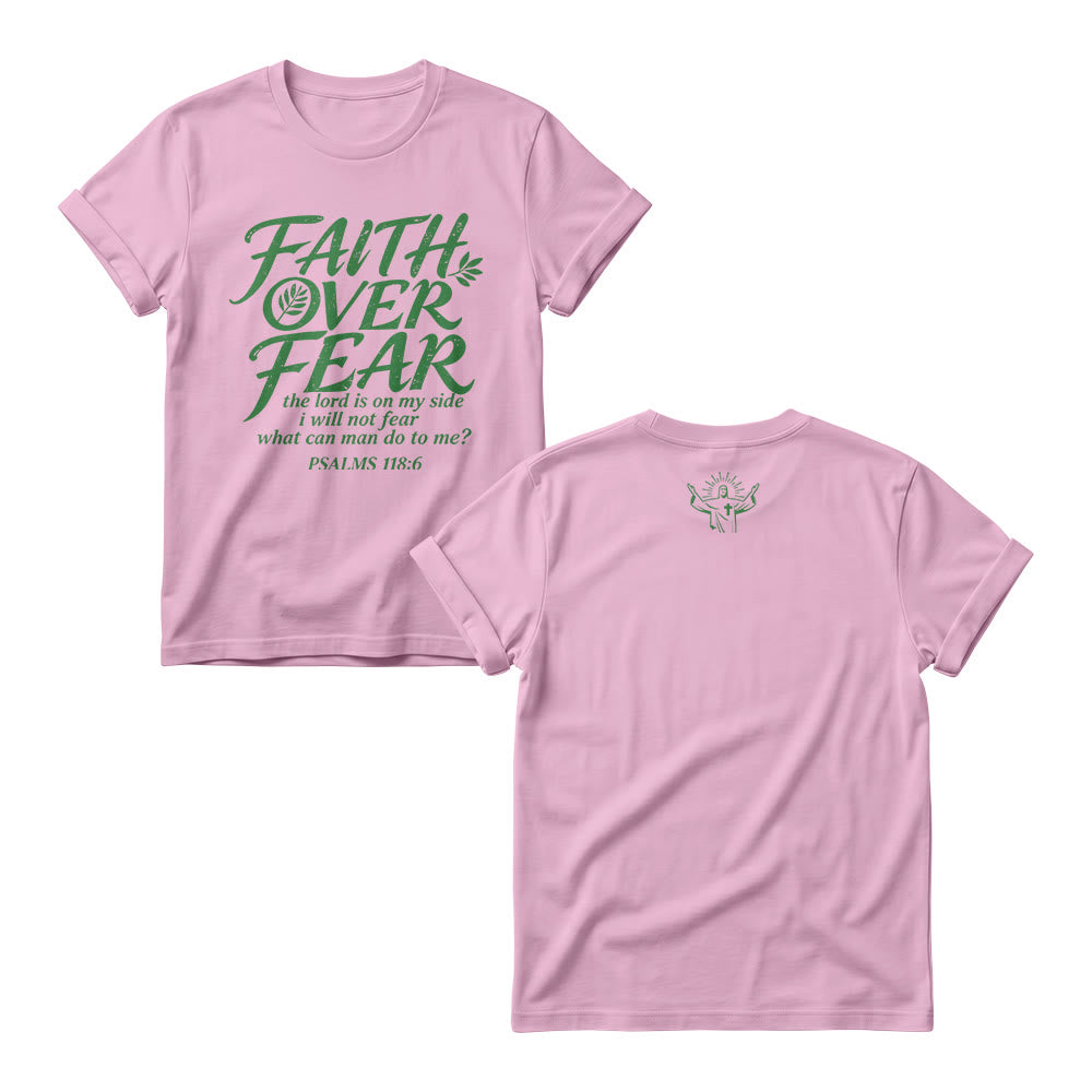 Christianartworkshop Faith Over Fear Olive Branch Psalm 118:6 Cursive Front Print Women’s Crewnecks - Pink - 4XL - image 7