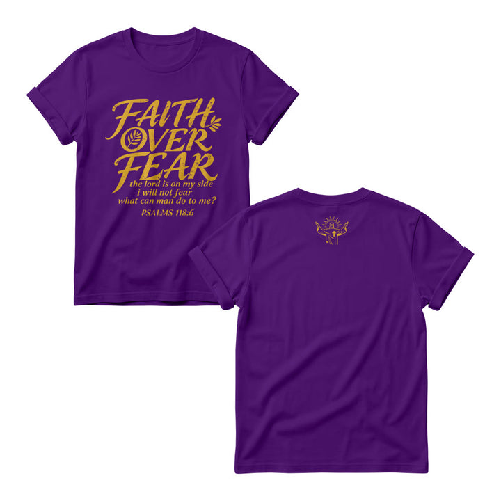 Christianartworkshop Faith Over Fear Olive Branch Psalm 118:6 Cursive Front Print Women’s Crewnecks - Purple - 4XL - image 9