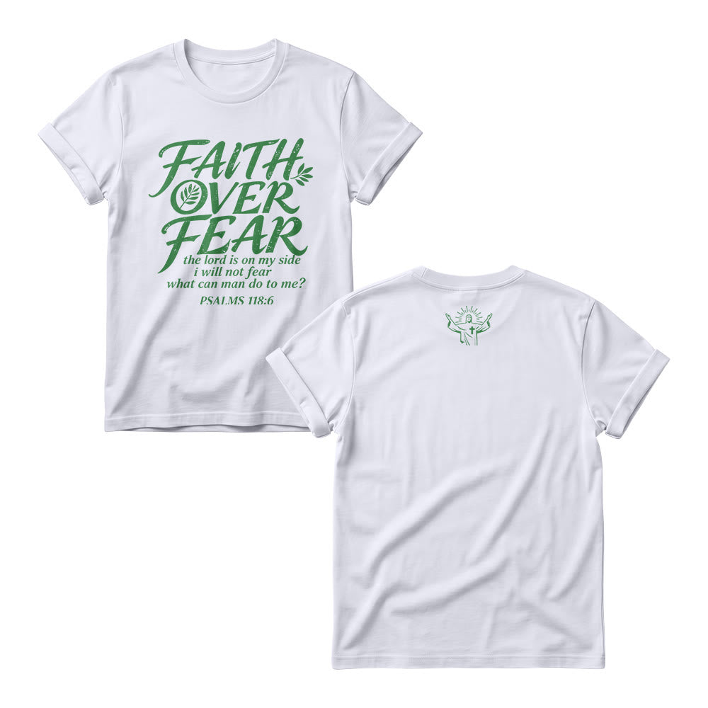 Christianartworkshop Faith Over Fear Olive Branch Psalm 118:6 Cursive Front Print Women’s Crewnecks - White - 4XL - image 4