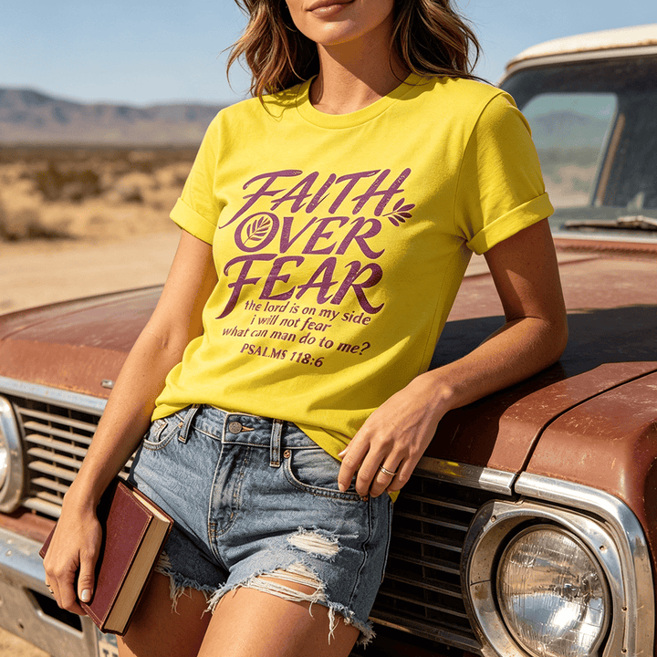 Christianartworkshop Faith Over Fear Olive Branch Psalm 118:6 Cursive Front Print Women’s Crewnecks - image 0