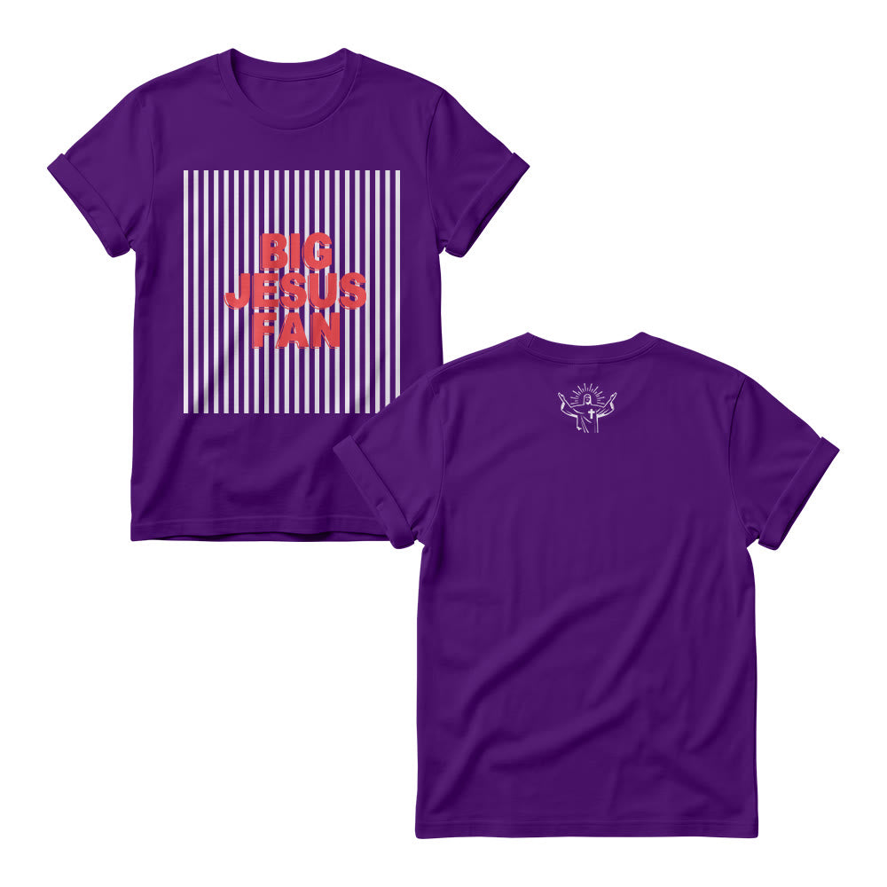 Christianartworkshop Sport Block Font Striped Background Big Jesus Fan Dual Print Women’s Crewnecks - Purple - 4XL - image 7
