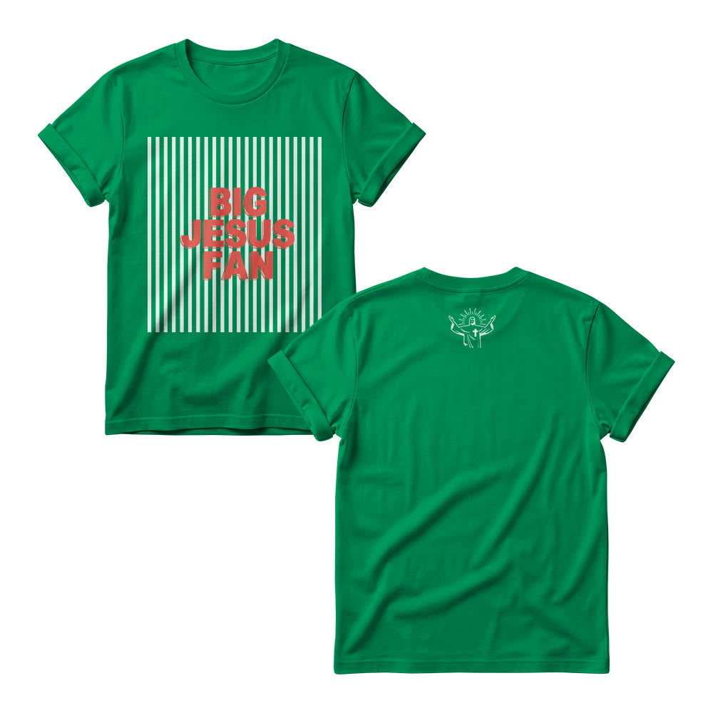 Christianartworkshop Sport Block Font Striped Background Big Jesus Fan Dual Print Women’s Crewnecks - Green - 4XL - image 9