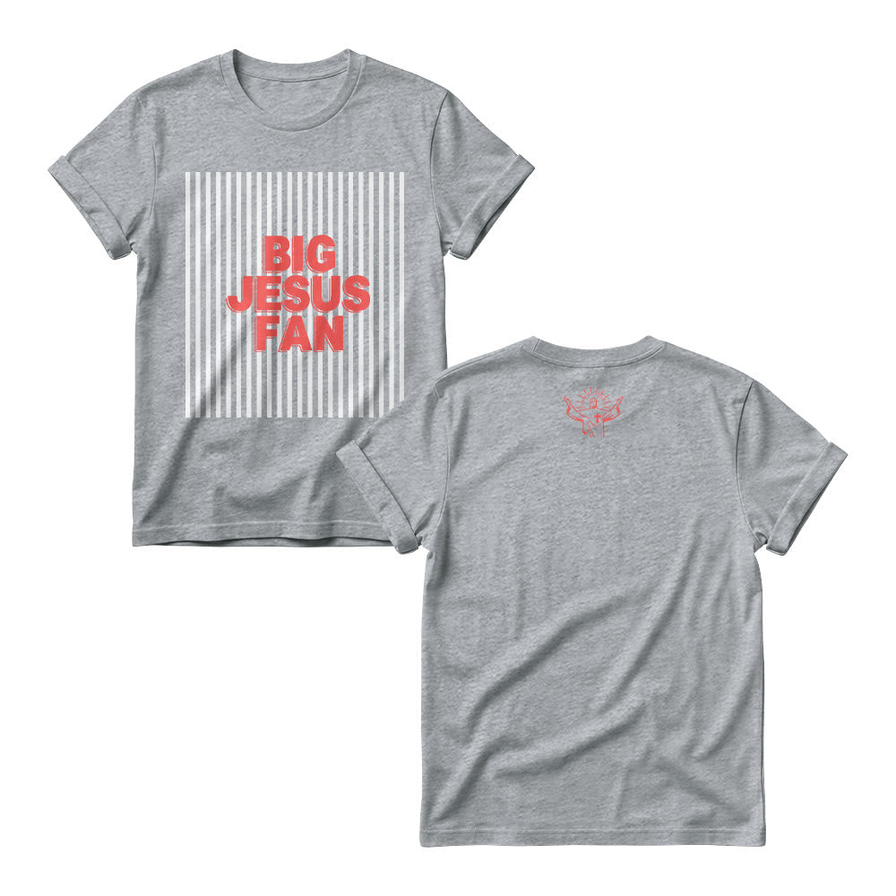 Christianartworkshop Sport Block Font Striped Background Big Jesus Fan Dual Print Women’s Crewnecks - Grey - 4XL - image 3