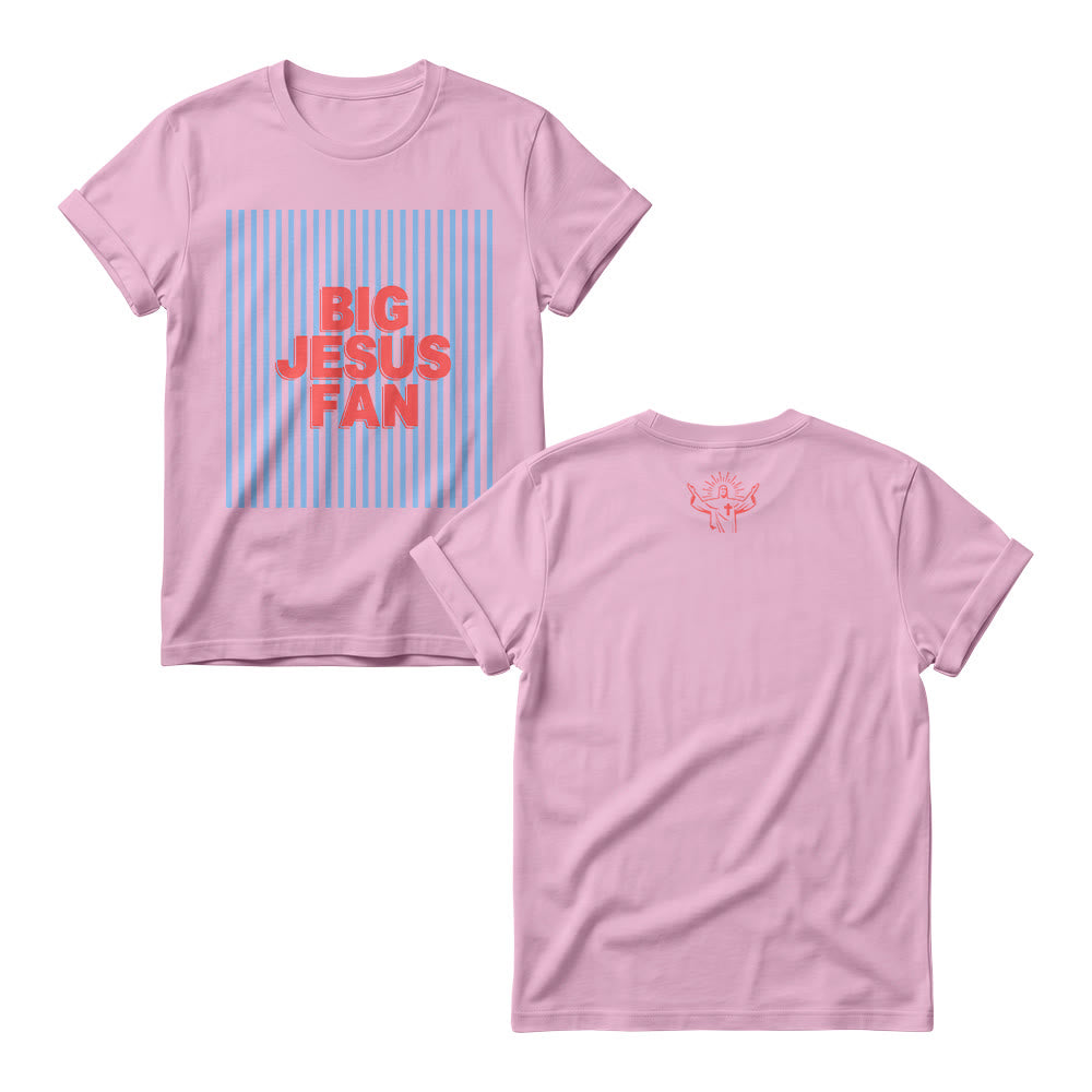Christianartworkshop Sport Block Font Striped Background Big Jesus Fan Dual Print Women’s Crewnecks - Pink - 4XL - image 4