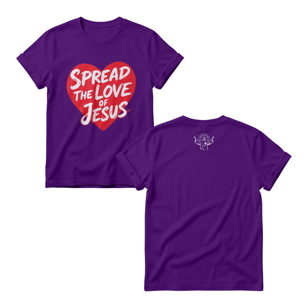 Christianartworkshop Spread The Love Of Jesus Solid Heart Shape Brush Script Front Print Women’s Crewnecks - Purple - 4XL - image 7