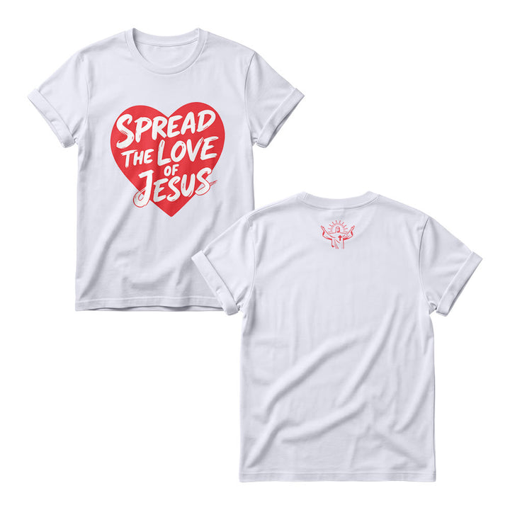 Christianartworkshop Spread The Love Of Jesus Solid Heart Shape Brush Script Front Print Women’s Crewnecks - White - 4XL - image 1