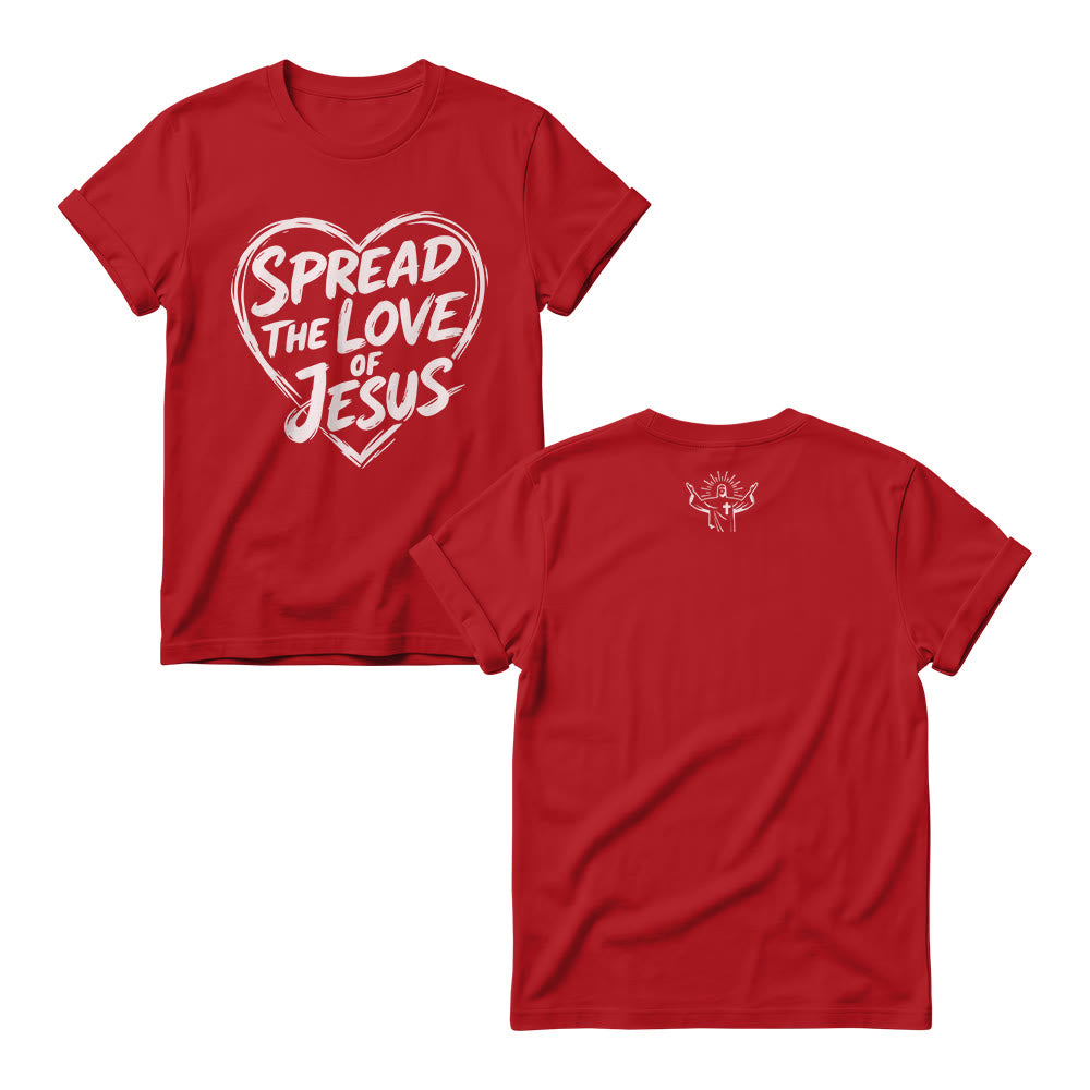 Christianartworkshop Spread The Love Of Jesus Solid Heart Shape Brush Script Front Print Women’s Crewnecks - Red - 4XL - image 8