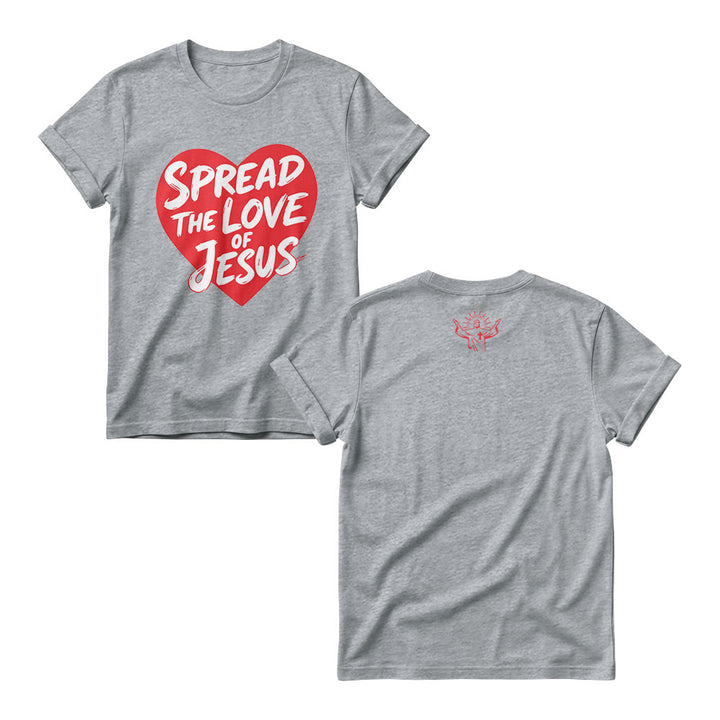 Christianartworkshop Spread The Love Of Jesus Solid Heart Shape Brush Script Front Print Women’s Crewnecks - Grey - 4XL - image 3