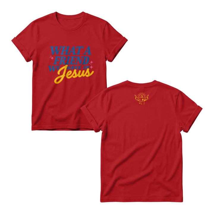 Christianartworkshop What A Friend We Have In Jesus Mix Block Cursive Tiny Star Sparkle Accent Front Print Women’s Crewnecks - Red - 4XL - image 8