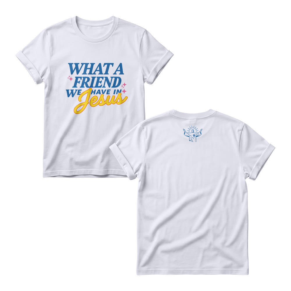 Christianartworkshop What A Friend We Have In Jesus Mix Block Cursive Tiny Star Sparkle Accent Front Print Women’s Crewnecks - White - 4XL - image 1