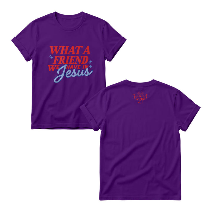 Christianartworkshop What A Friend We Have In Jesus Mix Block Cursive Tiny Star Sparkle Accent Front Print Women’s Crewnecks - Purple - 4XL - image 7