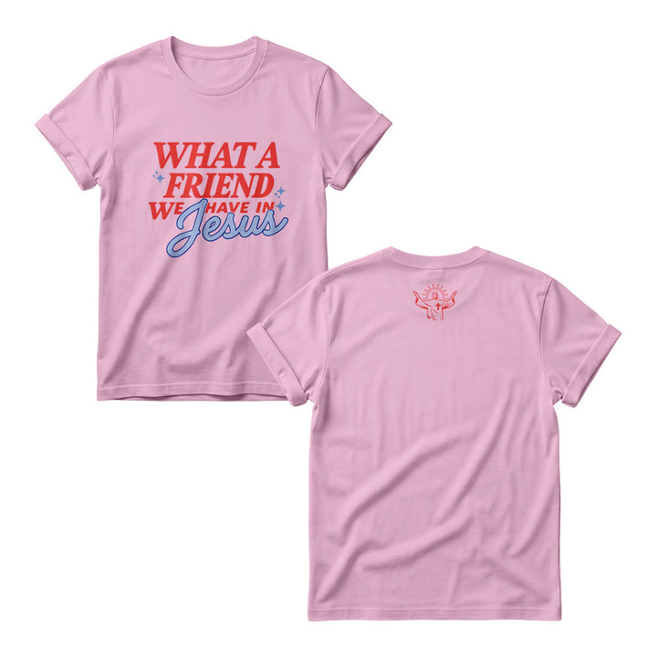 Christianartworkshop What A Friend We Have In Jesus Mix Block Cursive Tiny Star Sparkle Accent Front Print Women’s Crewnecks - Pink - 4XL - image 4
