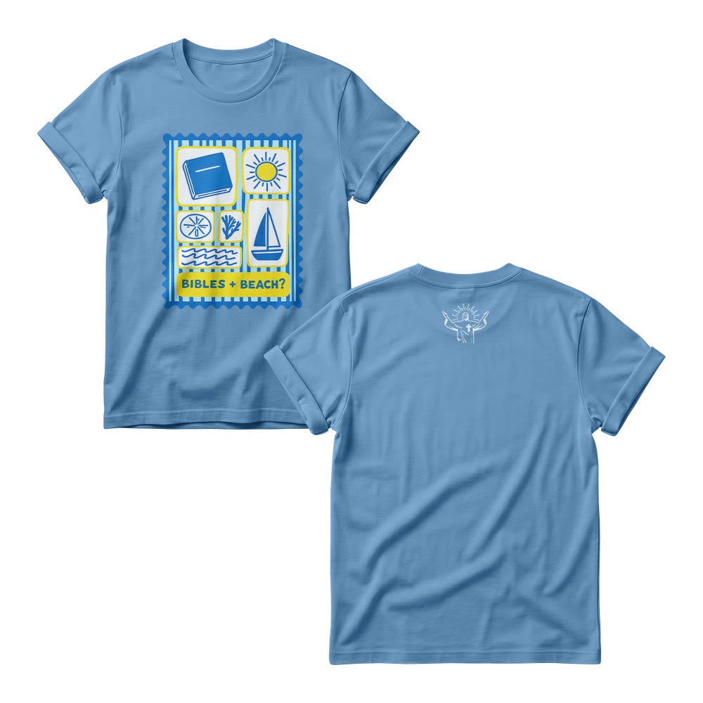 Christianartworkshop Pastel Stamp Grid Bible Sun Palm Sailboat Wave Doodle Women’s Crewnecks - Blue - 4XL - image 5