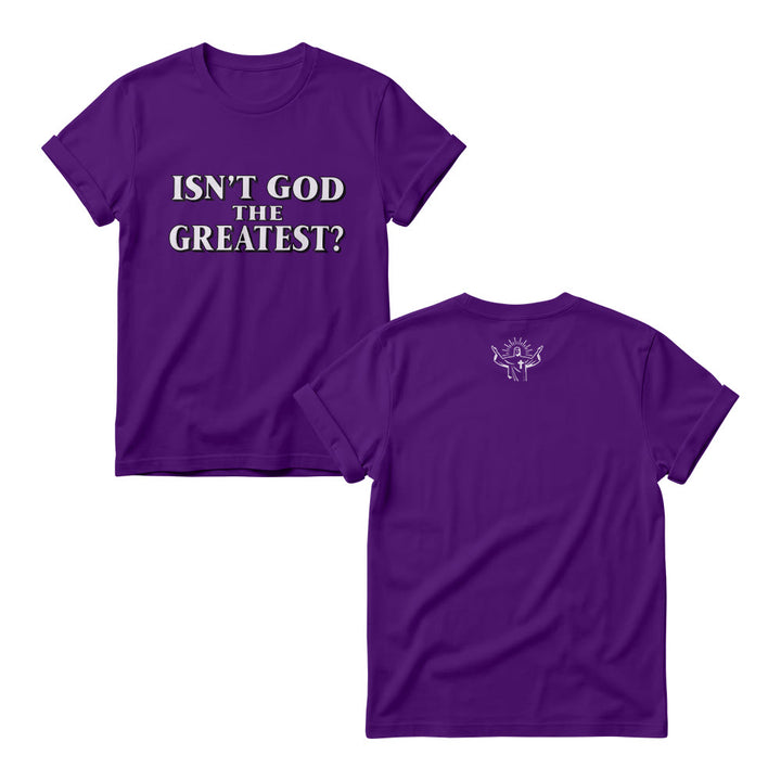 Christianartworkshop Isn’t God The Greatest Bold Contrast Outline Serif Front Print Women’s Crewnecks - Purple - 4XL - image 7