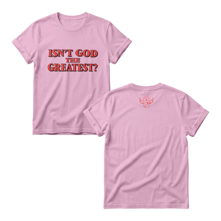 Christianartworkshop Isn’t God The Greatest Bold Contrast Outline Serif Front Print Women’s Crewnecks - Pink - 4XL - image 4