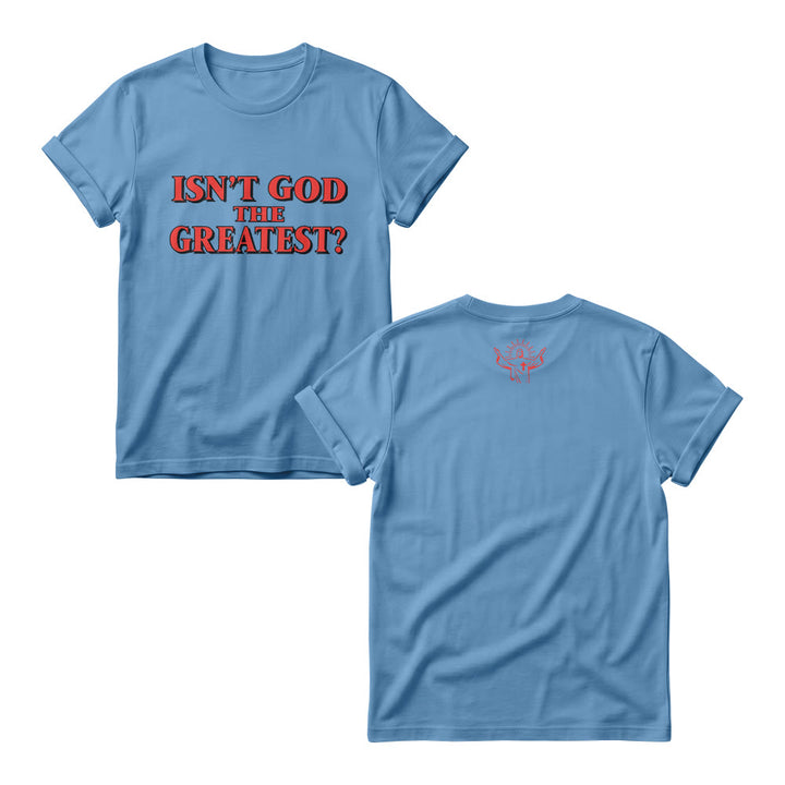 Christianartworkshop Isn’t God The Greatest Bold Contrast Outline Serif Front Print Women’s Crewnecks - Blue - 4XL - image 5
