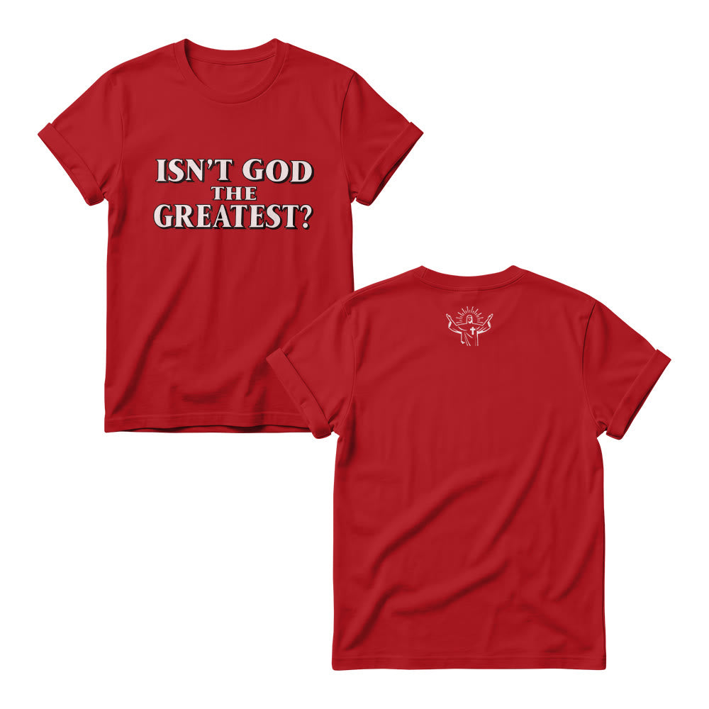 Christianartworkshop Isn’t God The Greatest Bold Contrast Outline Serif Front Print Women’s Crewnecks - Red - 4XL - image 8