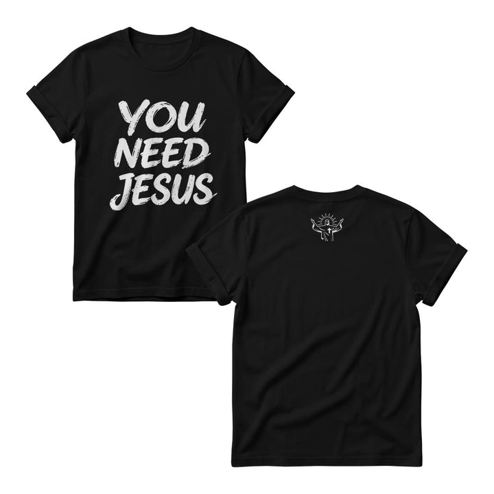 Christianartworkshop You Need Jesus Distressed Brush Stack Script Front Print Women’s Crewnecks - Black - 4XL - image 1