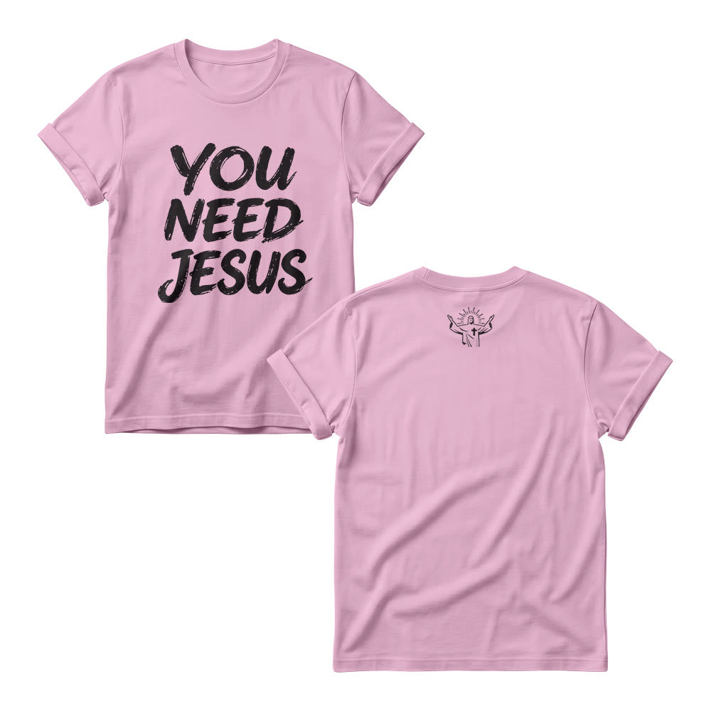 Christianartworkshop You Need Jesus Distressed Brush Stack Script Front Print Women’s Crewnecks - Pink - 4XL - image 5