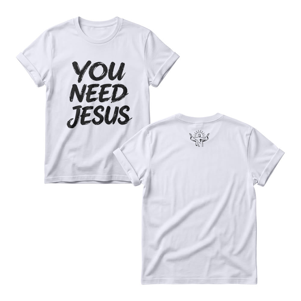 Christianartworkshop You Need Jesus Distressed Brush Stack Script Front Print Women’s Crewnecks - White - 4XL - image 2