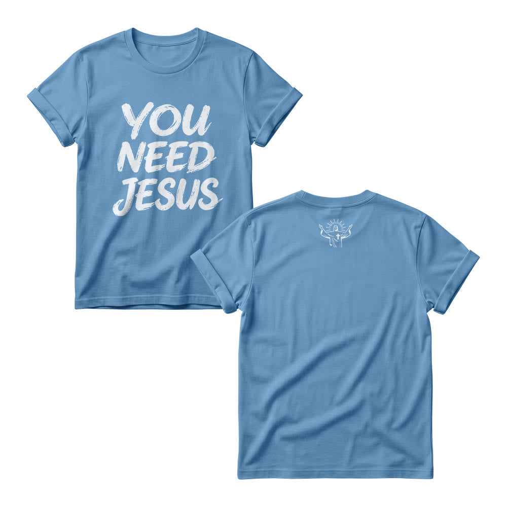Christianartworkshop You Need Jesus Distressed Brush Stack Script Front Print Women’s Crewnecks - Blue - 4XL - image 6