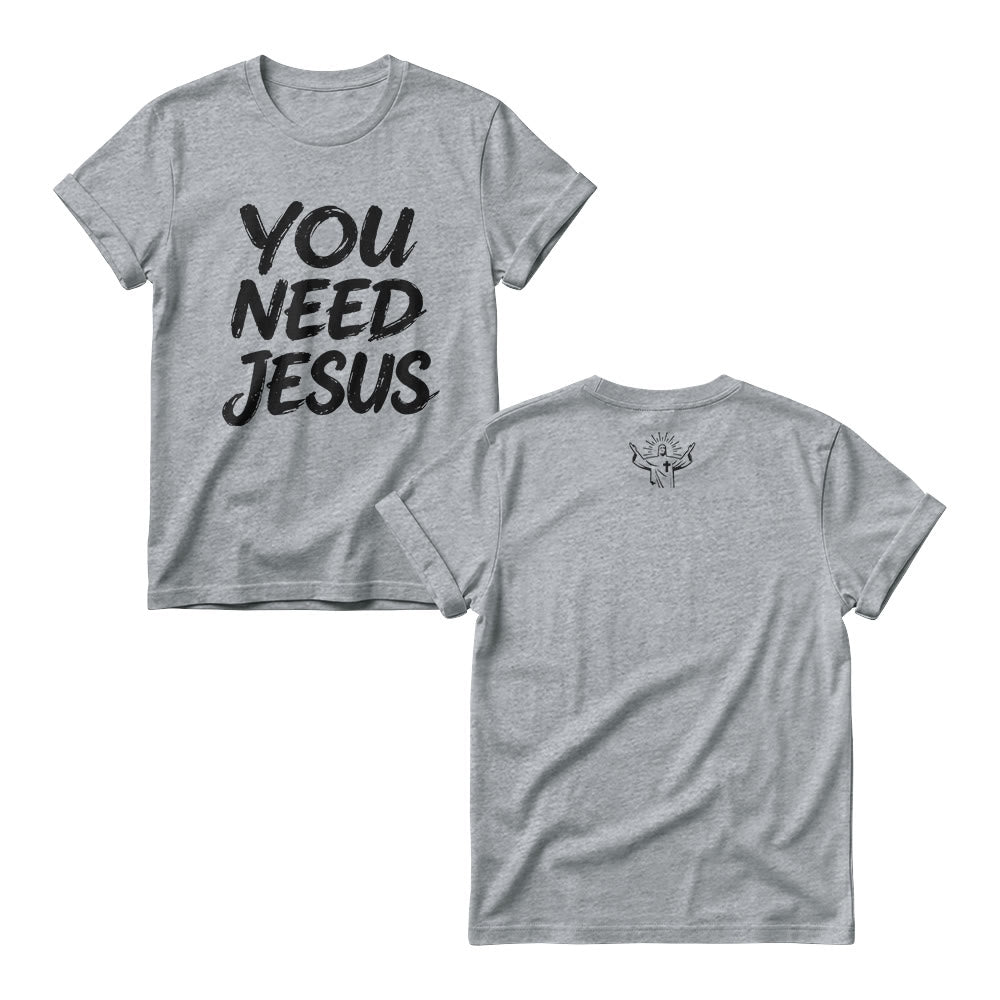 Christianartworkshop You Need Jesus Distressed Brush Stack Script Front Print Women’s Crewnecks - Grey - 4XL - image 4