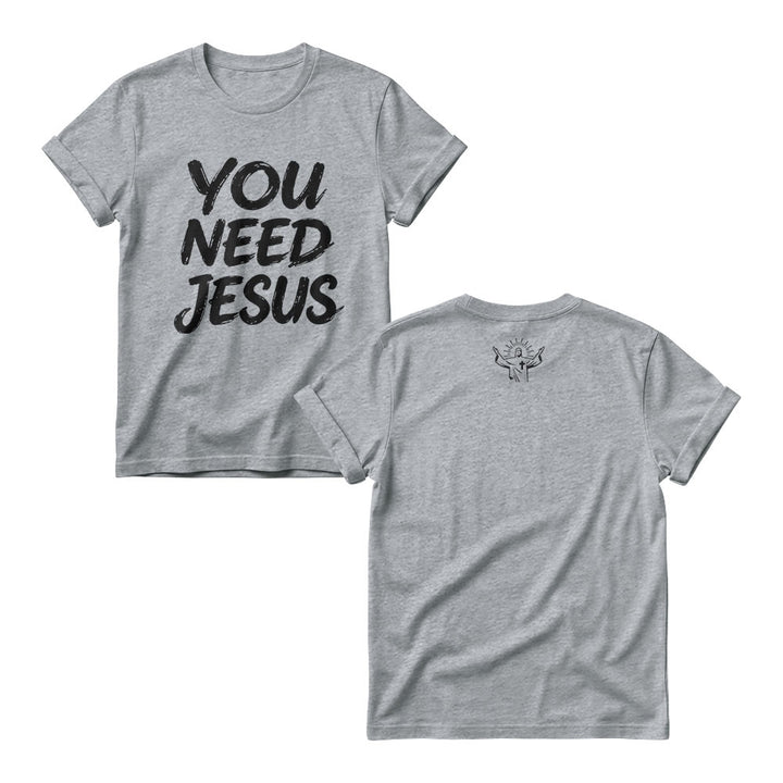 Christianartworkshop You Need Jesus Distressed Brush Stack Script Front Print Women’s Crewnecks - Grey - 4XL - image 4