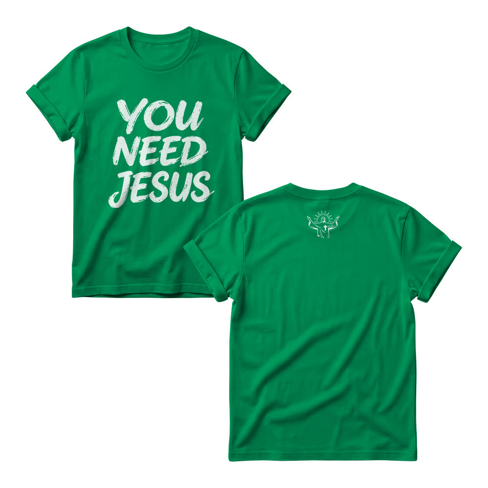 Christianartworkshop You Need Jesus Distressed Brush Stack Script Front Print Women’s Crewnecks - Green - 4XL - image 9