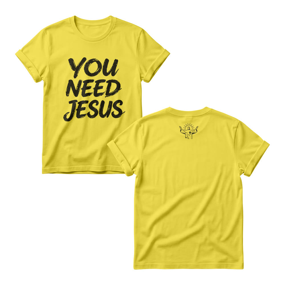 Christianartworkshop You Need Jesus Distressed Brush Stack Script Front Print Women’s Crewnecks - Yellow - 4XL - image 3