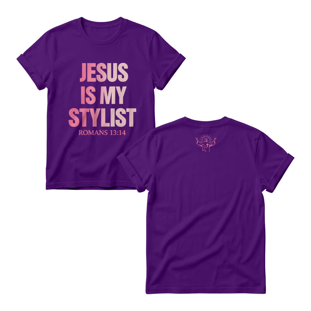 Christianartworkshop Humorous Fashion Verse Gradient Text Front Graphic Women’s Crewnecks - Purple - 4XL - image 7