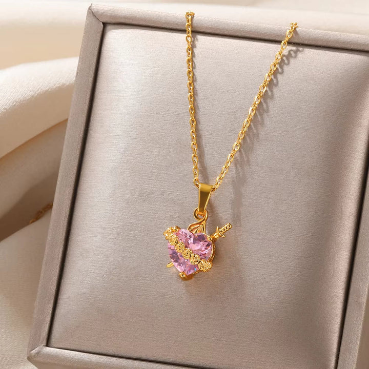 Christianartworkshop Pink Sacred Heart Rose Dagger Pendant Necklace: Timeless Emblem of Sacred Vow and Devoted Affection - image 3