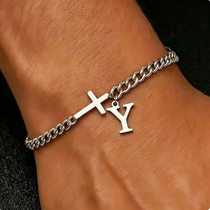 Christianartworkshop Letter Cross Curb Chain Bracelet: Personalized Emblem of Steadfast Heavenly Faith - Y - image 26