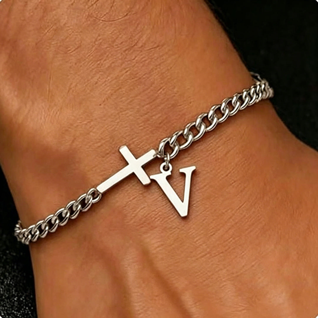Christianartworkshop Letter Cross Curb Chain Bracelet: Personalized Emblem of Steadfast Heavenly Faith - V - image 23
