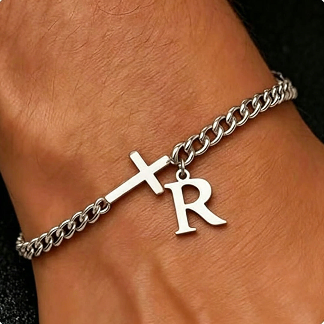 Christianartworkshop Letter Cross Curb Chain Bracelet: Personalized Emblem of Steadfast Heavenly Faith - R - image 19