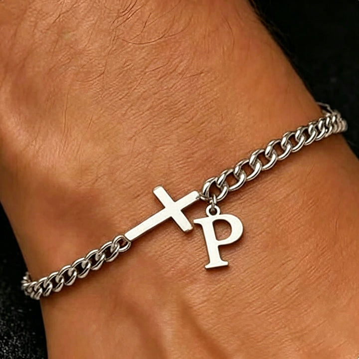 Christianartworkshop Letter Cross Curb Chain Bracelet: Personalized Emblem of Steadfast Heavenly Faith - P - image 17