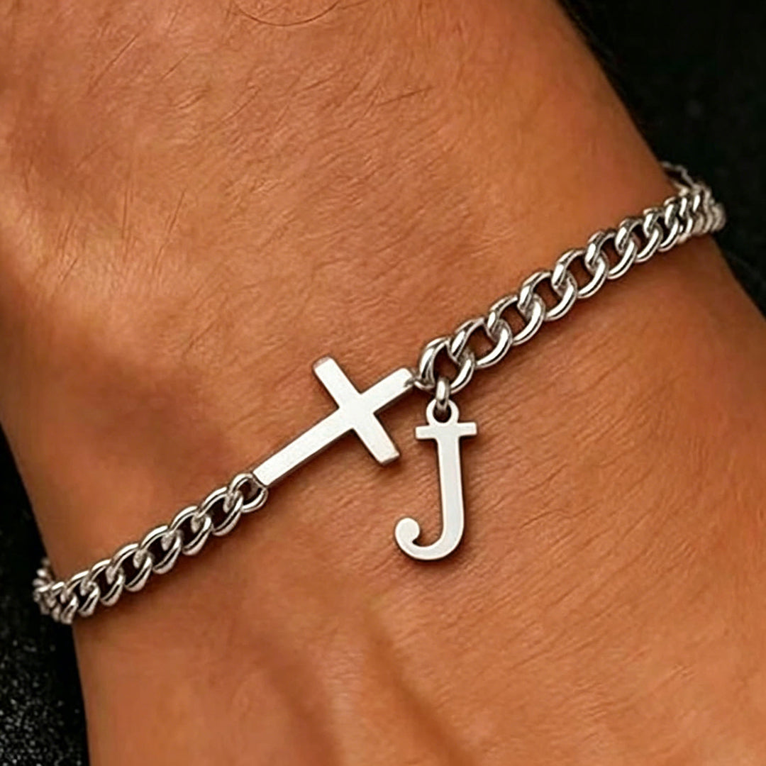 Christianartworkshop Letter Cross Curb Chain Bracelet: Personalized Emblem of Steadfast Heavenly Faith - J - image 11