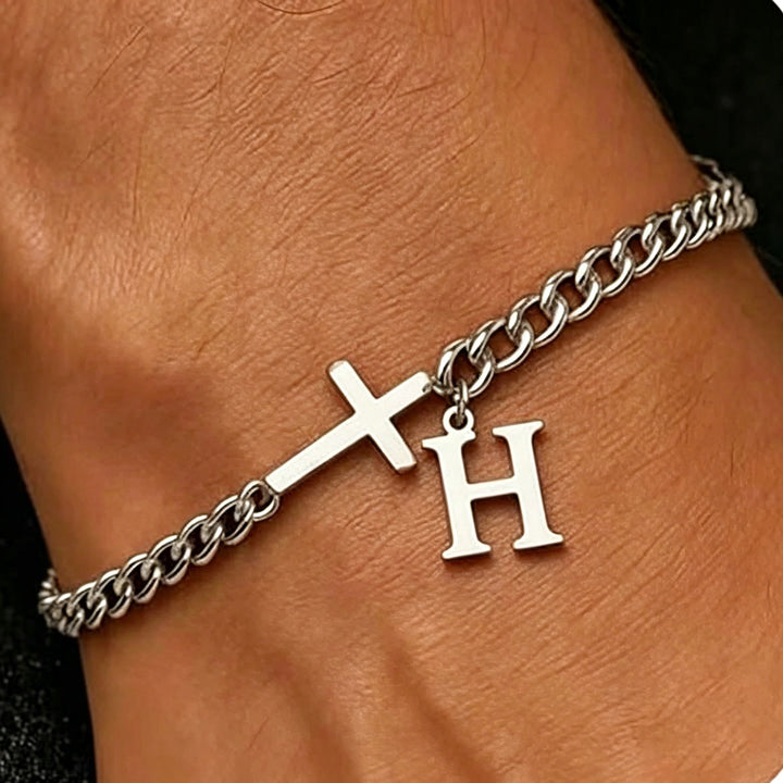 Christianartworkshop Letter Cross Curb Chain Bracelet: Personalized Emblem of Steadfast Heavenly Faith - H - image 9