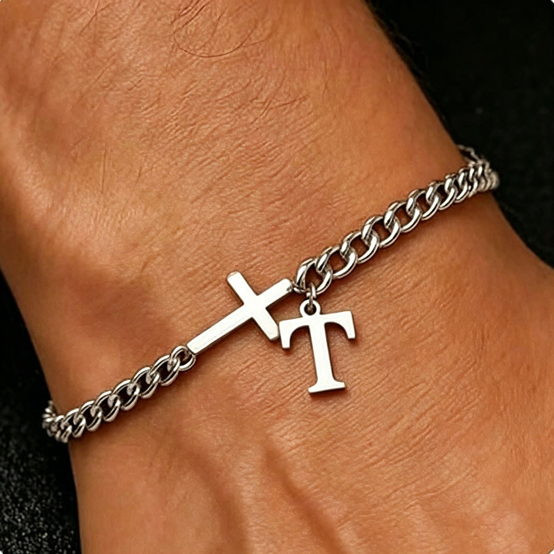 Christianartworkshop Letter Cross Curb Chain Bracelet: Personalized Emblem of Steadfast Heavenly Faith - T - image 21