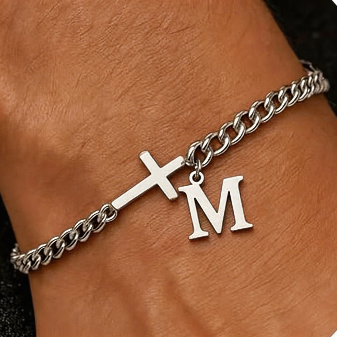 Christianartworkshop Letter Cross Curb Chain Bracelet: Personalized Emblem of Steadfast Heavenly Faith - M - image 14