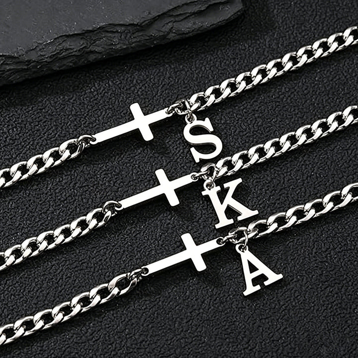 Christianartworkshop Letter Cross Curb Chain Bracelet: Personalized Emblem of Steadfast Heavenly Faith - image 1