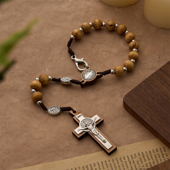 Christianartworkshop Cord Wood Crucifix Rosary Bracelet: Graceful Token of Quiet Prayerful Peace - image 1