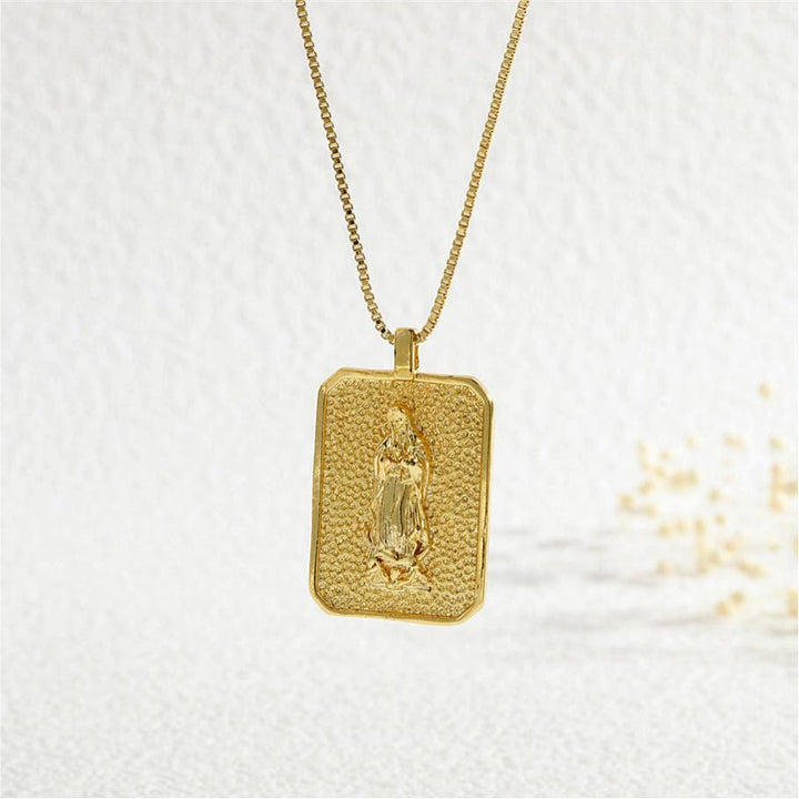 Christianartworkshop Textured Rectangle Medal Our Lady Crucifix Box Chain Necklace: Timeless Emblem of Merciful Sacred Devotion - Our Lady of Guadalupe - image 4