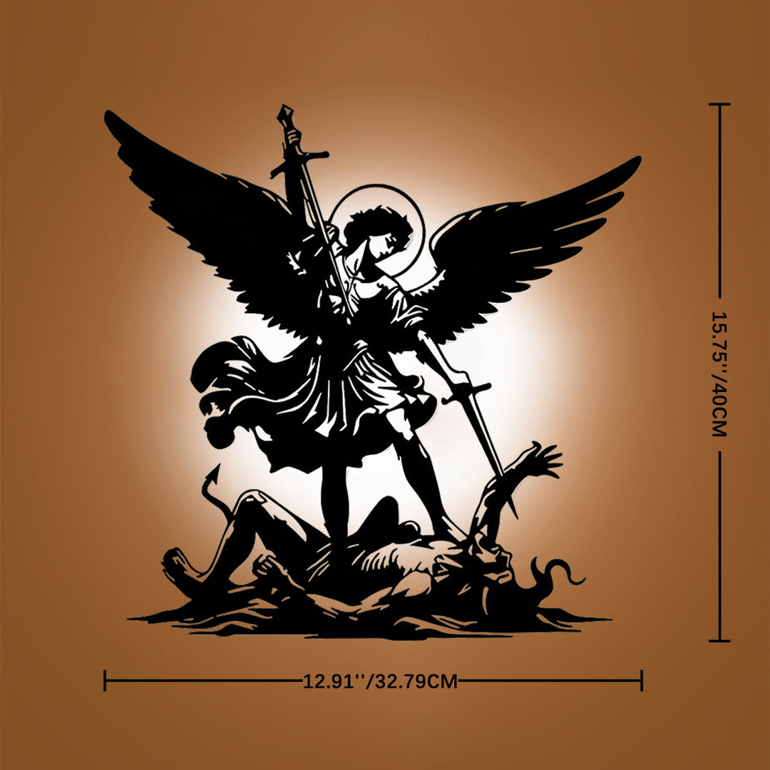Christianartworkshop St. Michael Archangel Defeating Evil Silhouette Metal Wall Decor: Timeless Emblem of Sacred Spiritual Victory - 15.75''*12.91''*0.04''/40cm*32.79cm*0.1cm - image 5