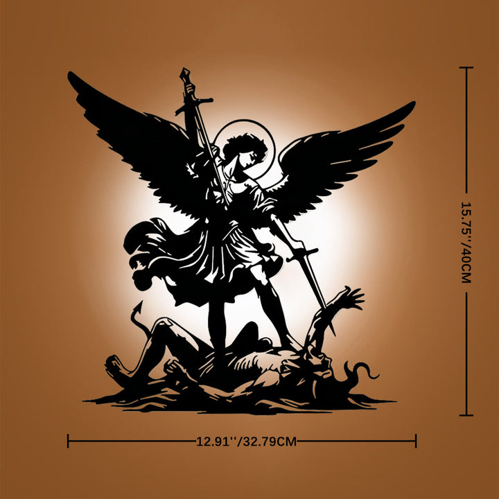 Christianartworkshop St. Michael Archangel Defeating Evil Silhouette Metal Wall Decor: Timeless Emblem of Sacred Spiritual Victory - 15.75''*12.91''*0.04''/40cm*32.79cm*0.1cm - image 5