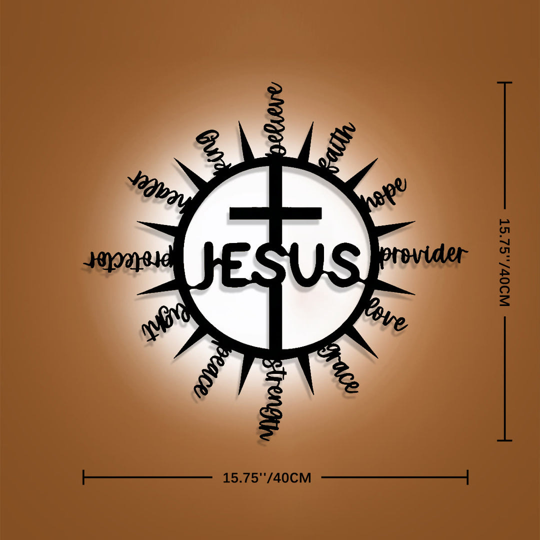 Christianartworkshop Sunburst Frame JESUS Blessing Words Cross Metal Wall Decor: Graceful Token of Multi-Faceted Heavenly Mercy - 15.75''*15.75''*0.04''/40cm*40cm*0.1cm - image 11