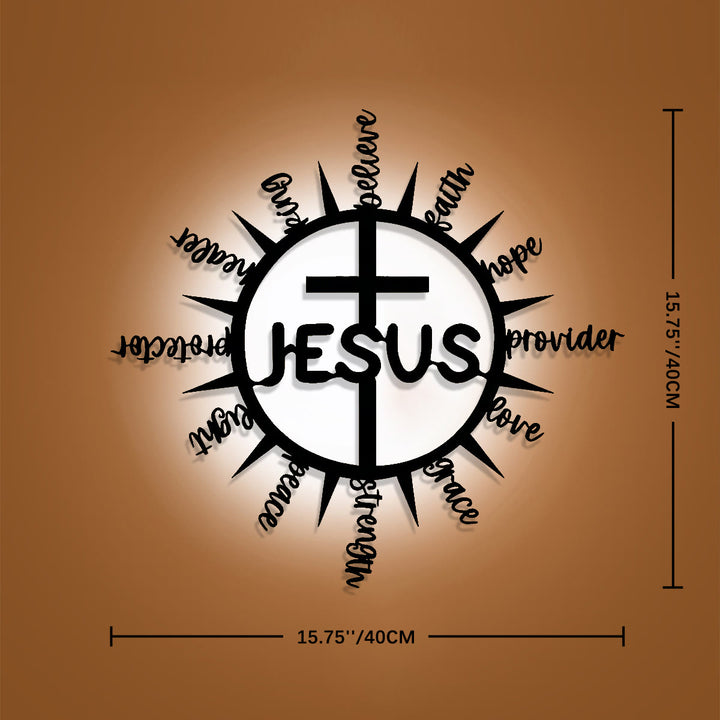 Christianartworkshop Sunburst Frame JESUS Blessing Words Cross Metal Wall Decor: Graceful Token of Multi-Faceted Heavenly Mercy - 15.75''*15.75''*0.04''/40cm*40cm*0.1cm - image 11
