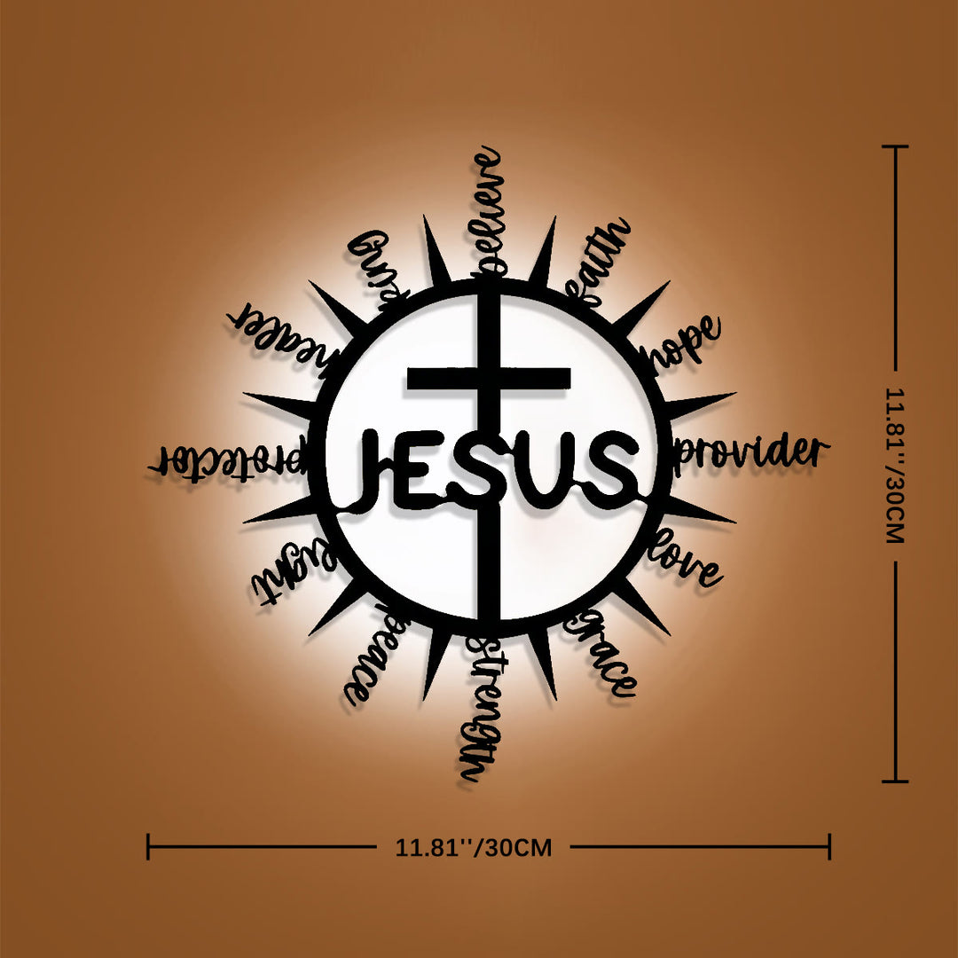 Christianartworkshop Sunburst Frame JESUS Blessing Words Cross Metal Wall Decor: Graceful Token of Multi-Faceted Heavenly Mercy - 11.81''*11.81''*0.04''/30cm*30cm*0.1cm - image 10